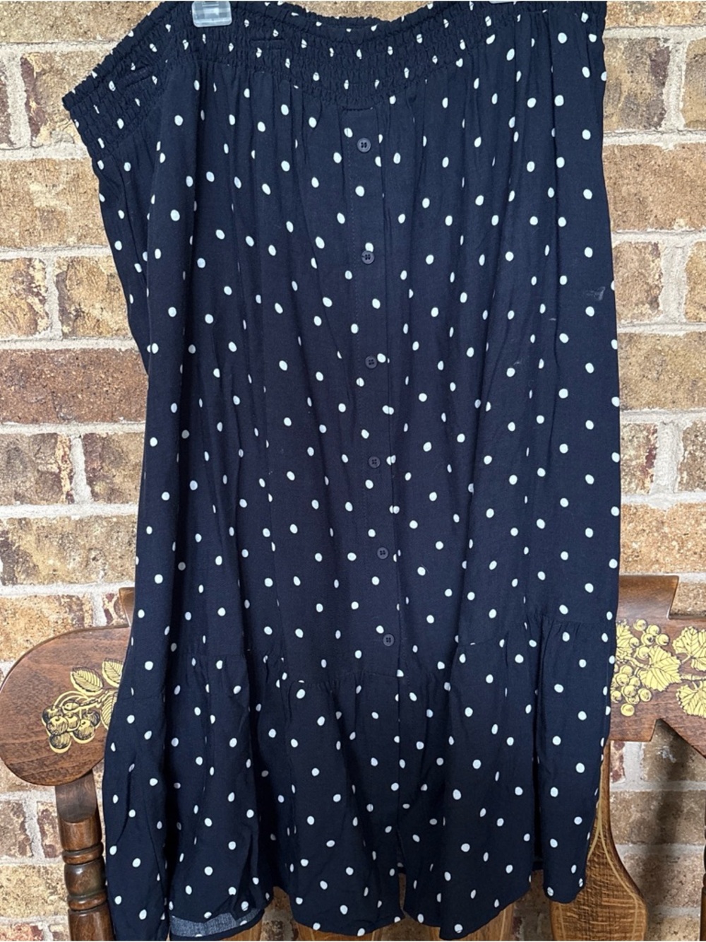 Navy Blue Polka Dot Button-Front Skirt